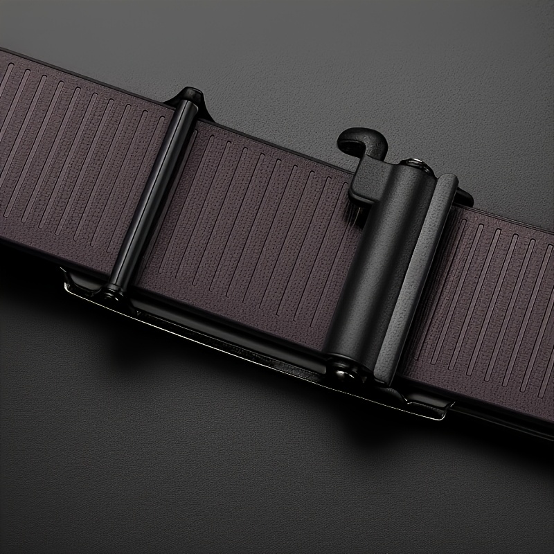 Men's Leather Automatic Buckle Belt with Geometric Pattern