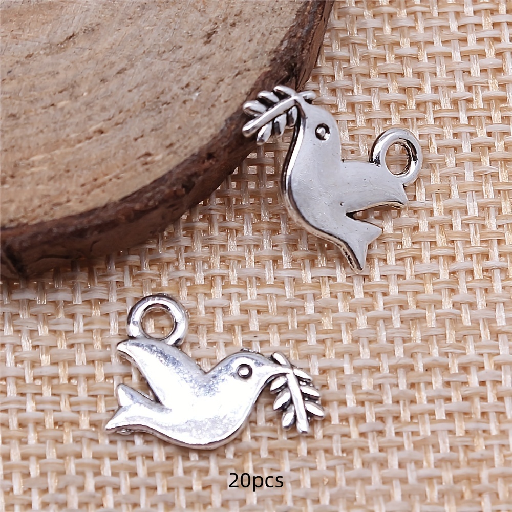 Image of 20pcs Ancient Silvery Pigeon Charm Vintage Peace Pigeon Pendant Diy Handmade Necklace Bracelet Earrings Pendant Charm Jewelry Accessories 13x16mm