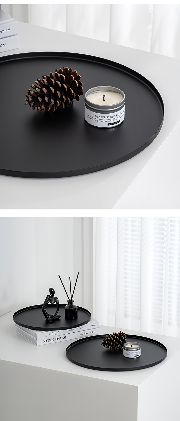 VMUTGA Plateau Rond Décoratif, 30cm Noir Mat Acier Inoxydable, Plateau De Service Métal Rond Assiette Décorative Pour Bijoux Cosmétiques Salle De Bain