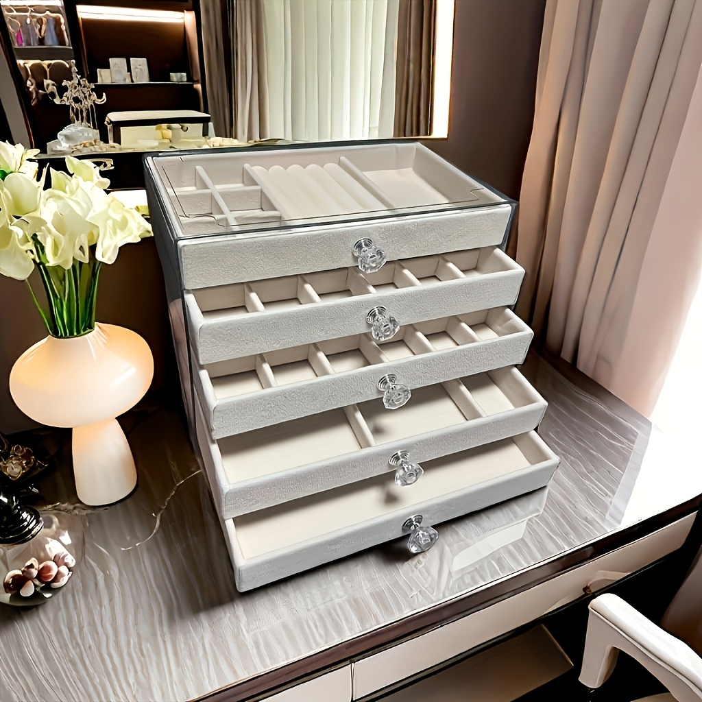 stylish 5 tier velvet jewelry case with knobs glossy acrylic desk organizer   space for jewelry cosmetics trinkets ideal present for ladies   ornamental storage solution Product details 9