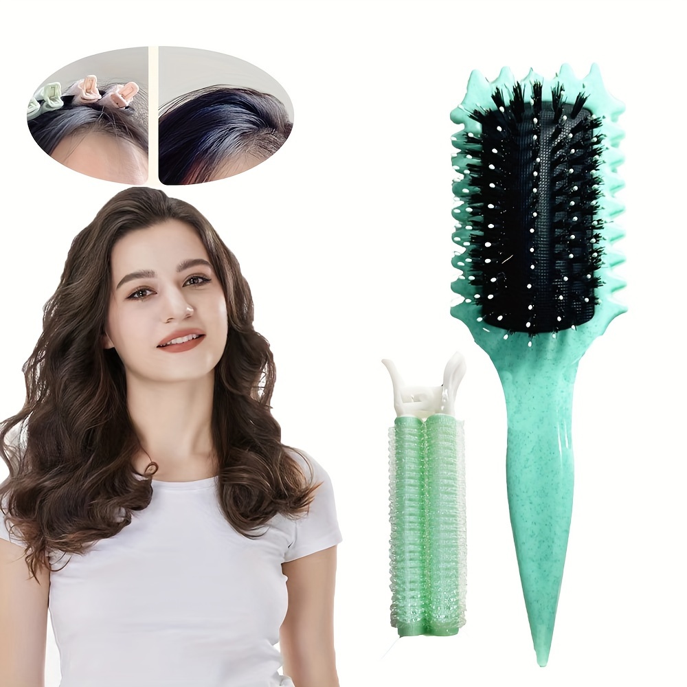 

1 Set Of Curling Hair Comb And 1 Set Of Hair Root Fluffiness Clip, You Can Organize Your Own Curling Iron, Perfect Combination Of Curling Hair Brush (green)