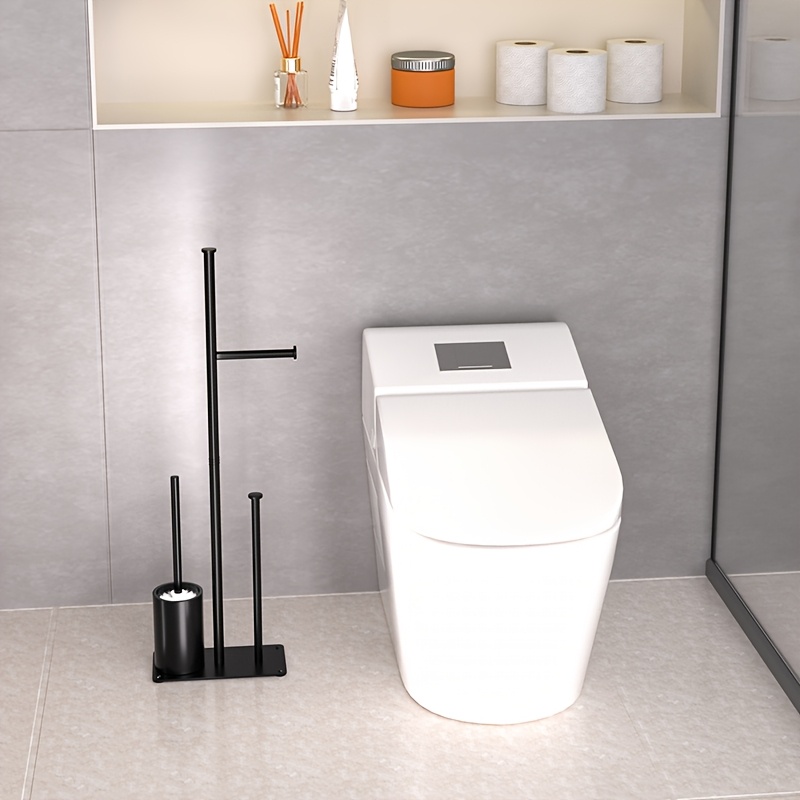 black toilet paper holder with toilet brush suitable for 4 rolls of spare toilet paper floor standing toilet paper storage rack metal independent toilet paper roll storage rack bathroom accessories