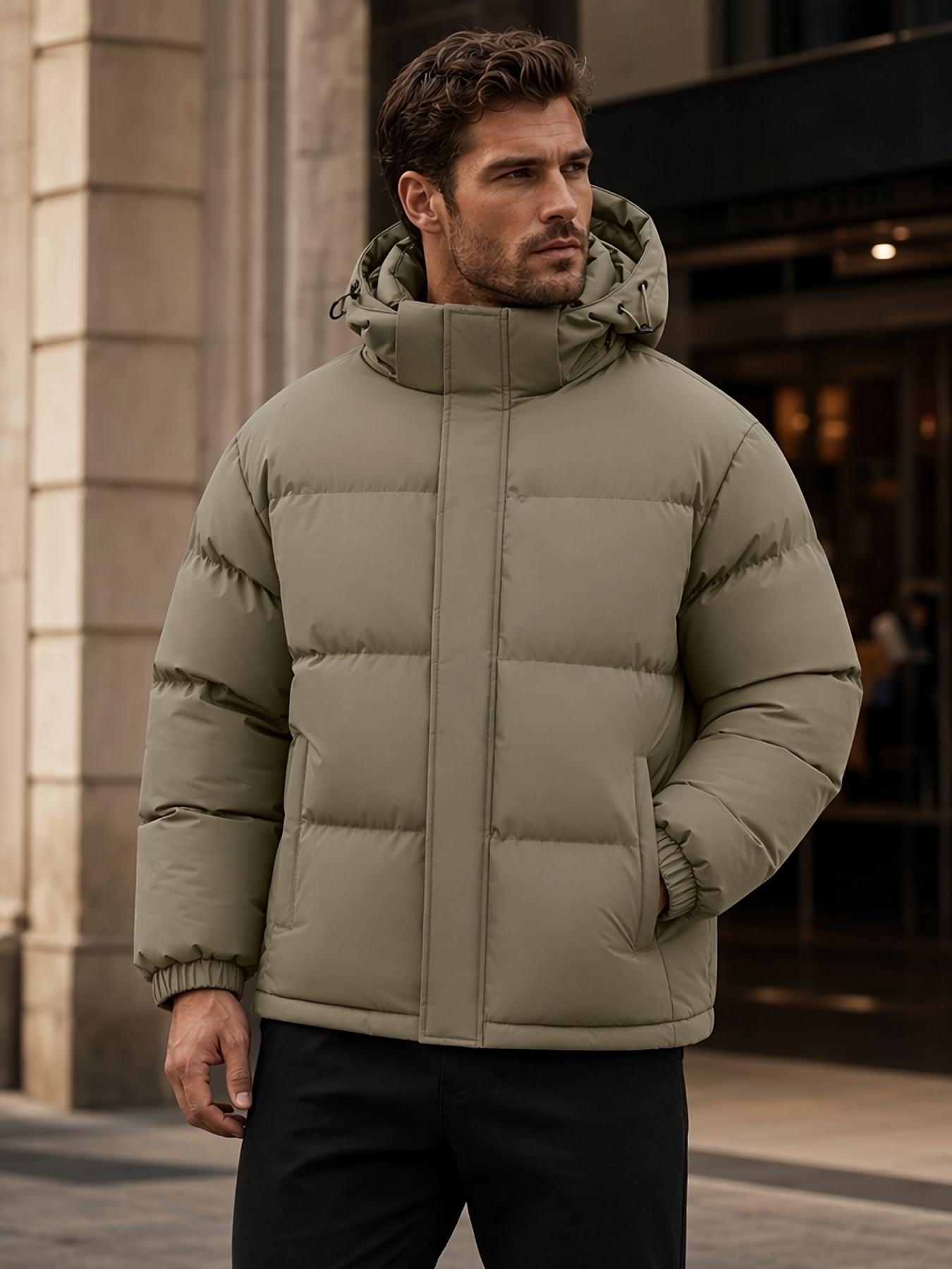 Men's Loose-Fit Hooded Padded Jacket for Winter