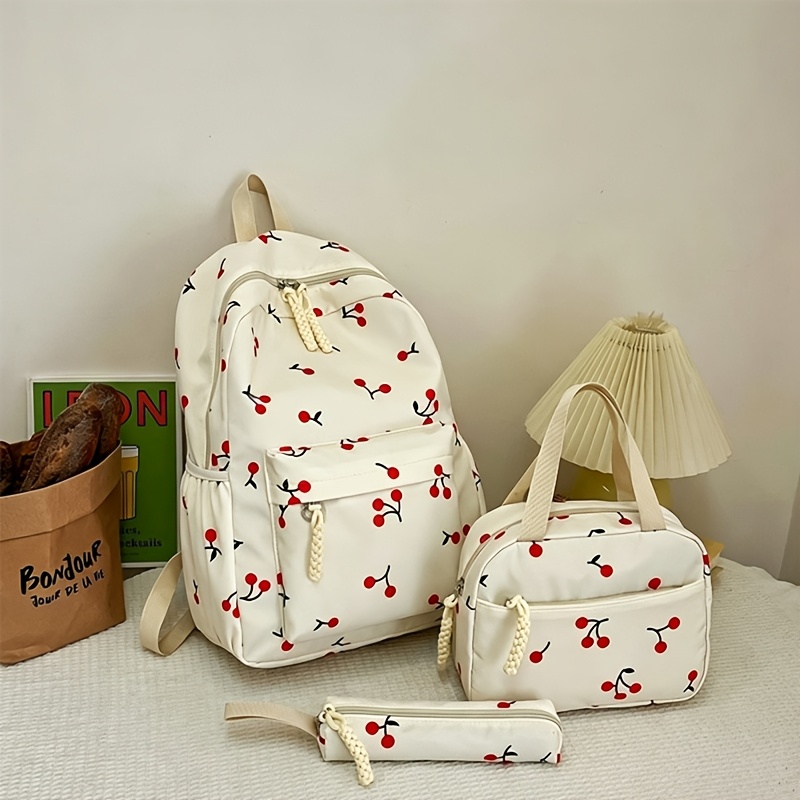 TEMU Conjunto de mochila con estampado de y frutas dulces de 3 piezas, mochila de gran capacidad y para libros, bolso casual versátil y moderno para