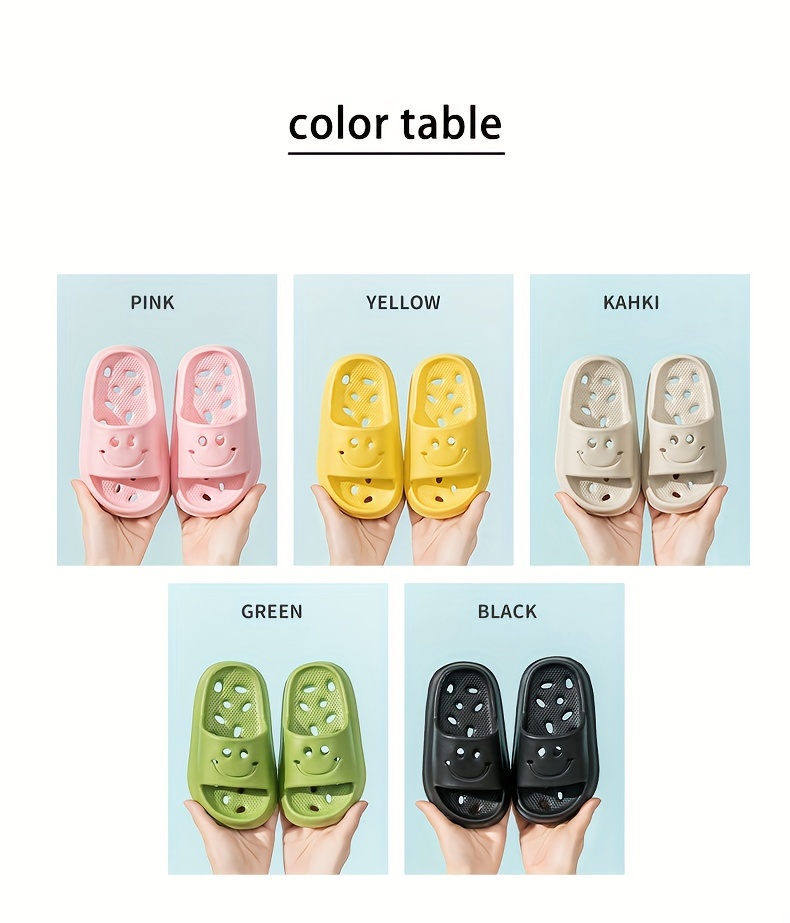 New joyful Face Hollow Youngsters's Slippers, Fashionable and Cute EVA Beach Shoes with Open Toes, Breathable and Handsome Sandals for Indoor Bathroom, Non-slip Quick-drying Outdoor Garden Lightweight Soft Comfortable Travel Shoes All Seasons