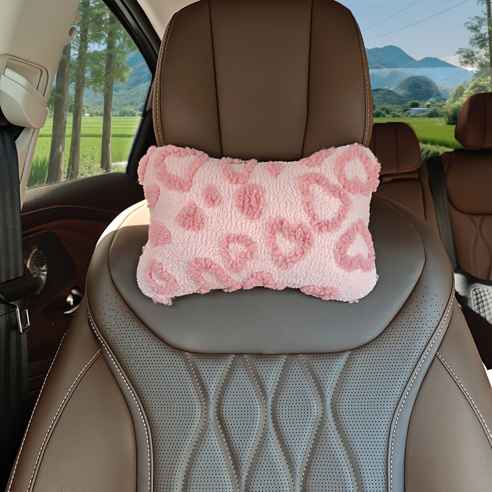 TEMU 1pc Car Seat Headrests, Made Of Comfortable And Soft Fabric With Heart-shaped Patterns, A Romantic Atmosphere To The Car. The Loose Strap Design