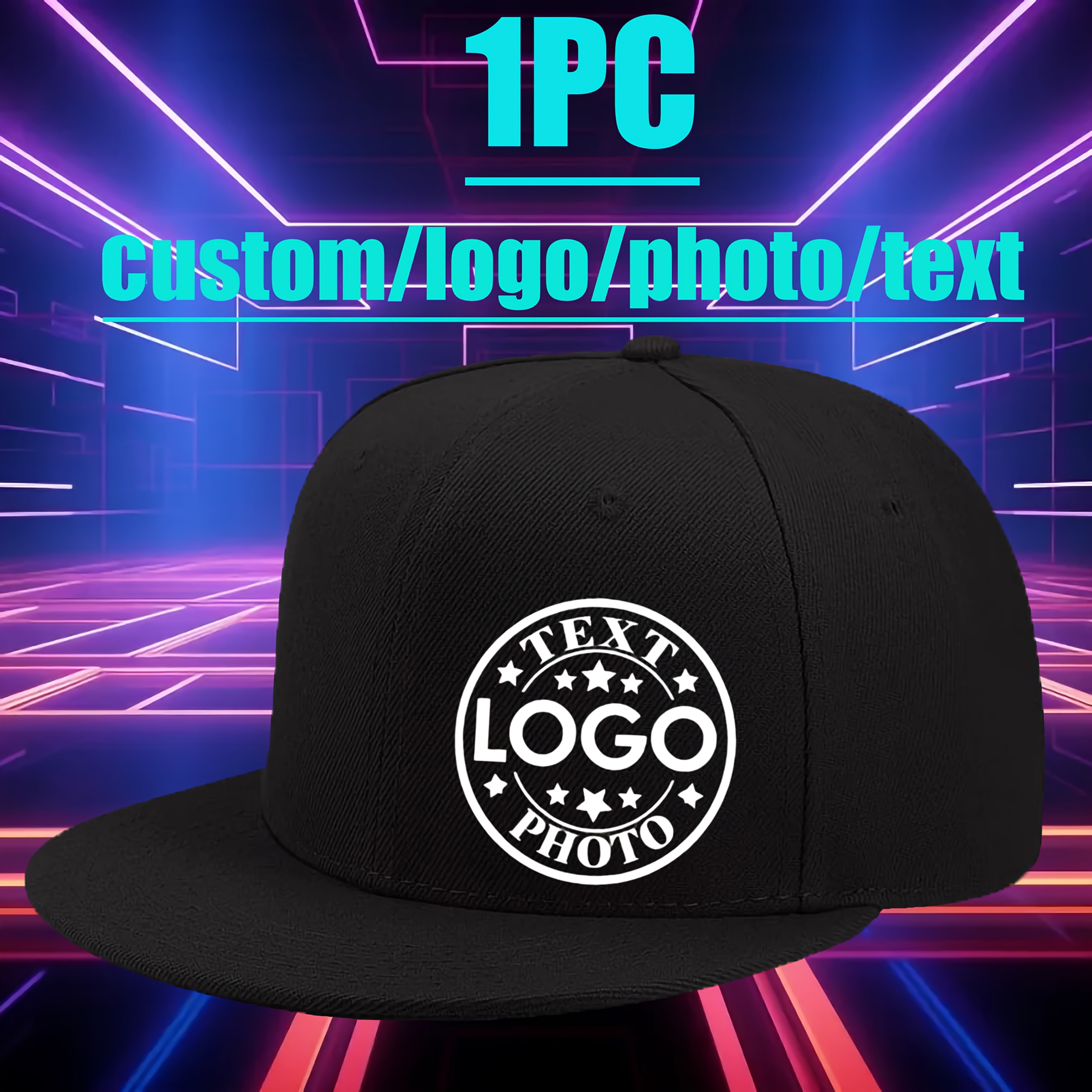 TEMU 2d Flat - 1pc Custom Flat Brim Hats, Custom Printed With Logo/photos/text Available, Unisex Adjustable Snapback Caps, Adjustable Size 58-62cm,