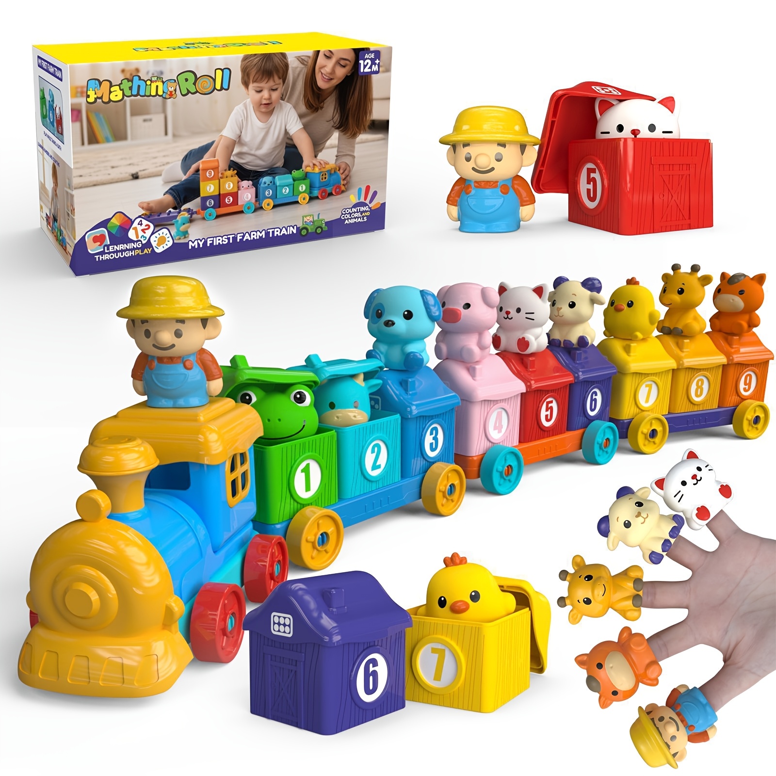 Image of Infant And Toddler Learning Toys, Suitable For Matching Counting And Classification Activities, Train Toys, 9 Animals 1 Farmer Farm Train, Birthday Christmas, Thanksgiving, And Toy Gift