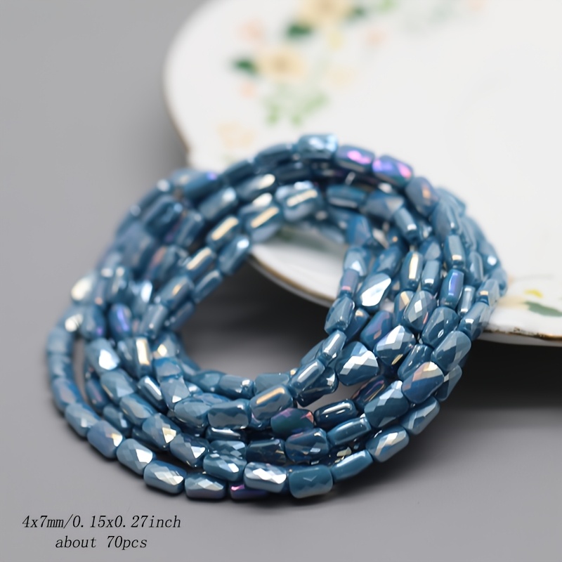 70pcs Mixed-Color 4x7mm Faceted Square Glass Beads