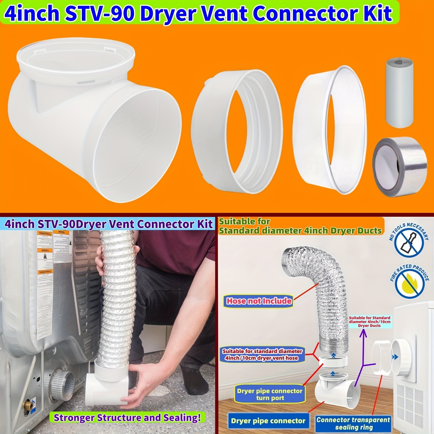 

Upgraded 4-inch Dryer Vent Kit With Secure Mounting Bracket And Stv-90 Connector - Perfect For Standard Laundry Ducts