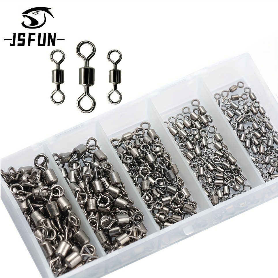 

250pcs/set Fishing Swivel, Line Hook Connector, Fishing Accessories With Box, 5 Size, 2# 4# 6# 8# 10#