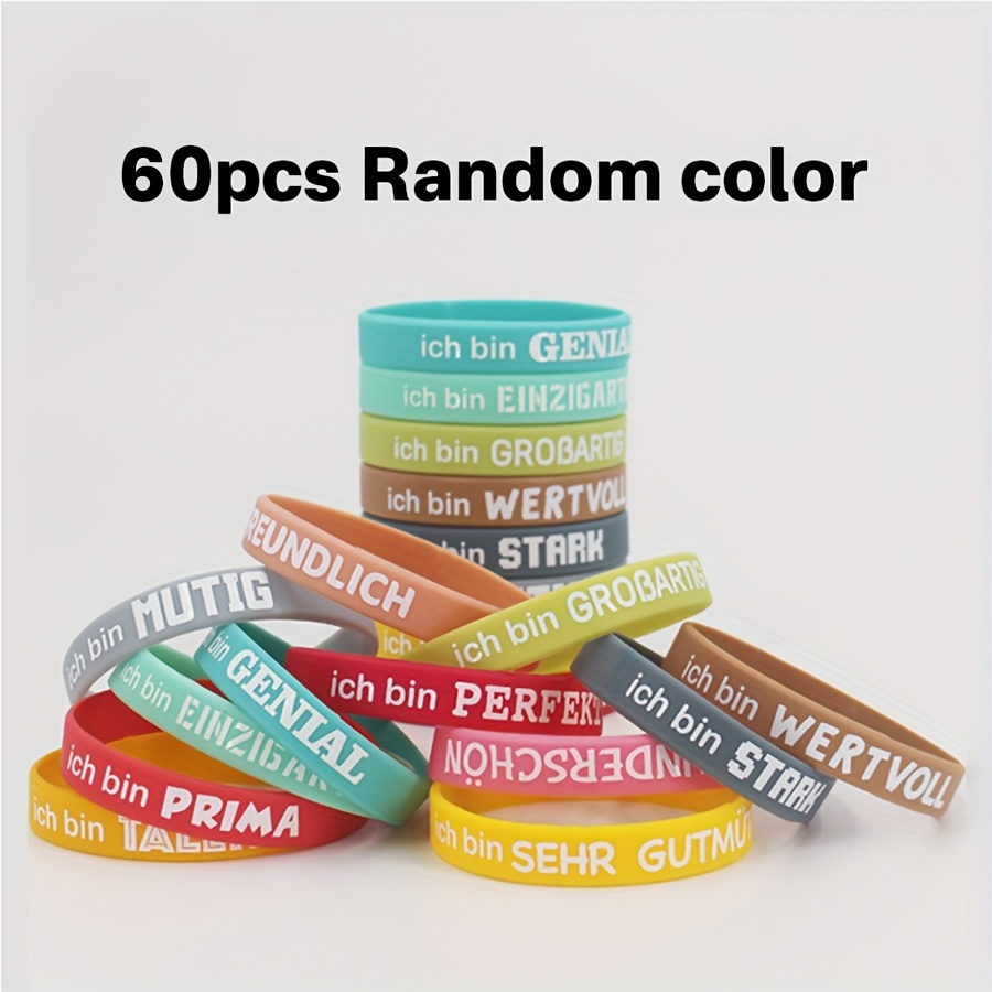 TEMU 60pcs Inspirational Silicone Wristbands - "ich Bin" Series With German Phrases (e.g., Stark, Großartig, ) - Colorful, Durable, Unisex For