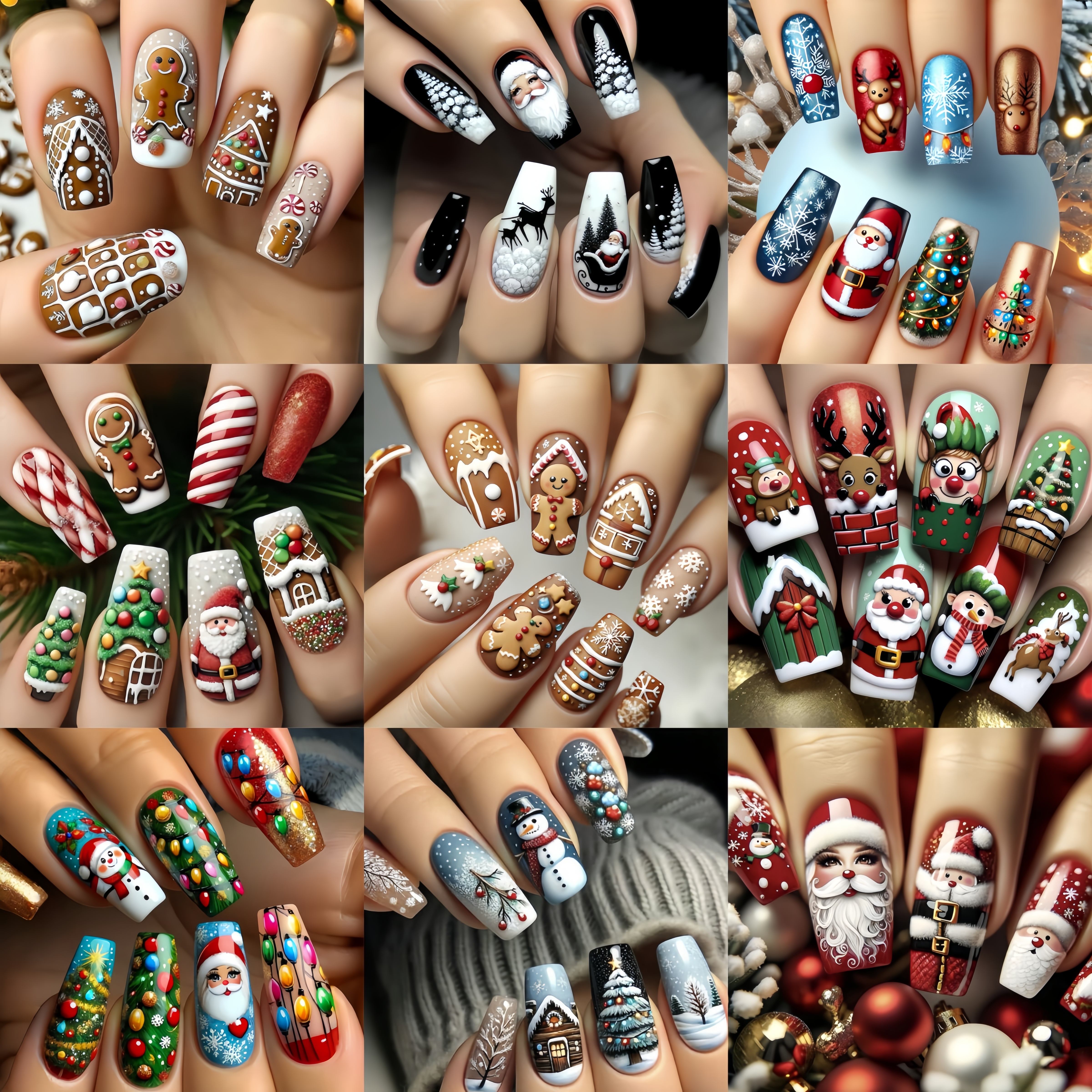 TEMU 216pcs Christmas Press-on Nail Set - Santa, Reindeer & Designs With Glossy - Medium - Gift For Women And Girls