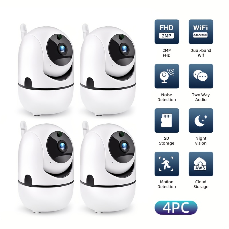 TEMU 4-pack 1080p Camera, Infrared Night Vision, 2-way Audio, Pan/tilt/zoom, Ai Human Detection & Motion Tracking, Wifi Home Surveillance, Continuous