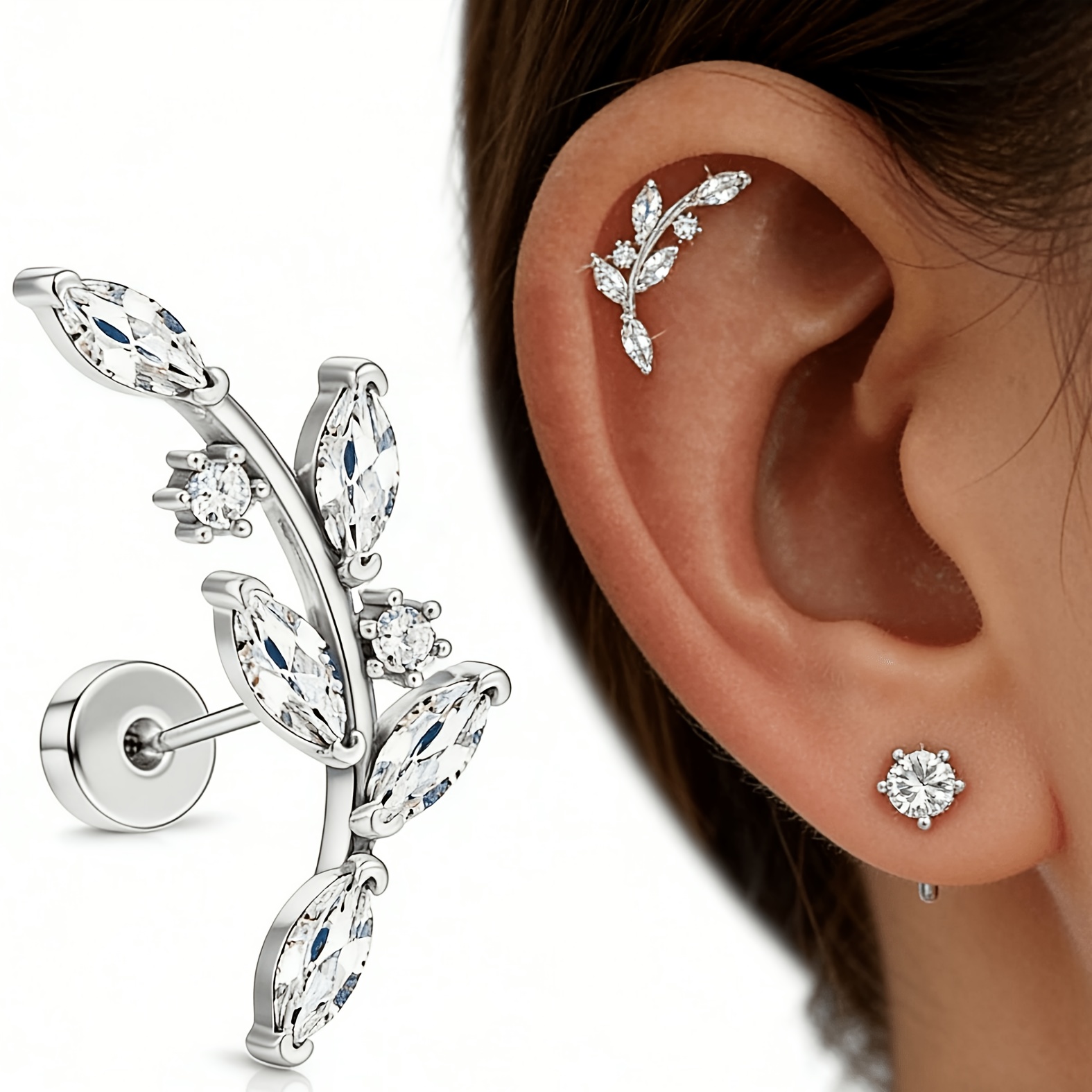 TEMU 1pc Exquisite Leaf-shaped Stud Earrings Ear Bone Nail, Fashionable And Easy Niche Design, Suitable For Daily Wear, Holiday Gifts