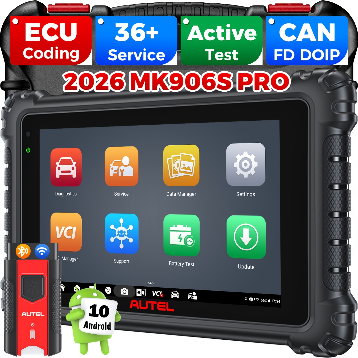 Image of Autel Scanner Maxicom Mk906s Pro, 2026 Os10 Mk906pro Up Of Maxisys Ms906 Pro Mk908 Ms906bt, Pro Ecu Coding As Ms908s , 3000+ Active Tests, 36+ , /, Pre/post Scan, Wifi Print, Fca