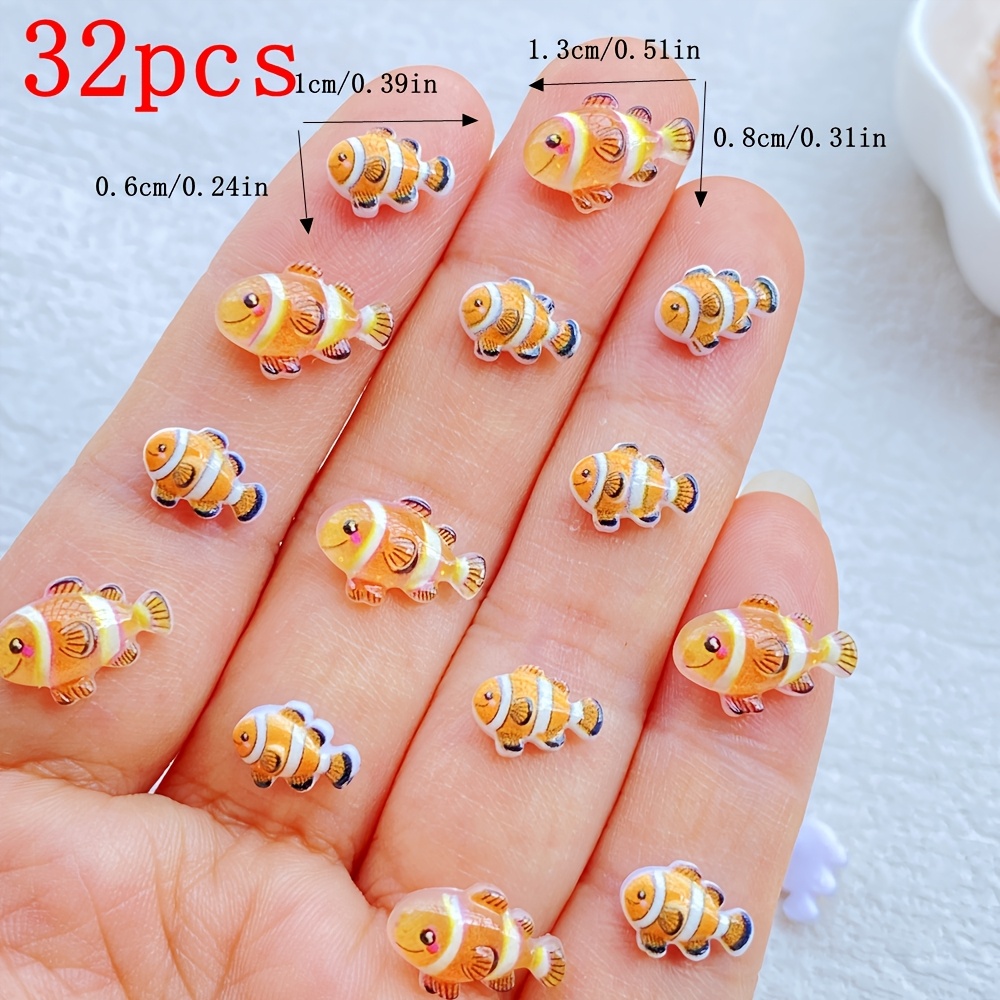TEMU 32/62pcs New Cute Resin Mini Shiny Small Fish Flat Back For Nail Rhinestone Jewelry - Suitable For Nail Art, , Crafts - Ideal Gift For Christmas