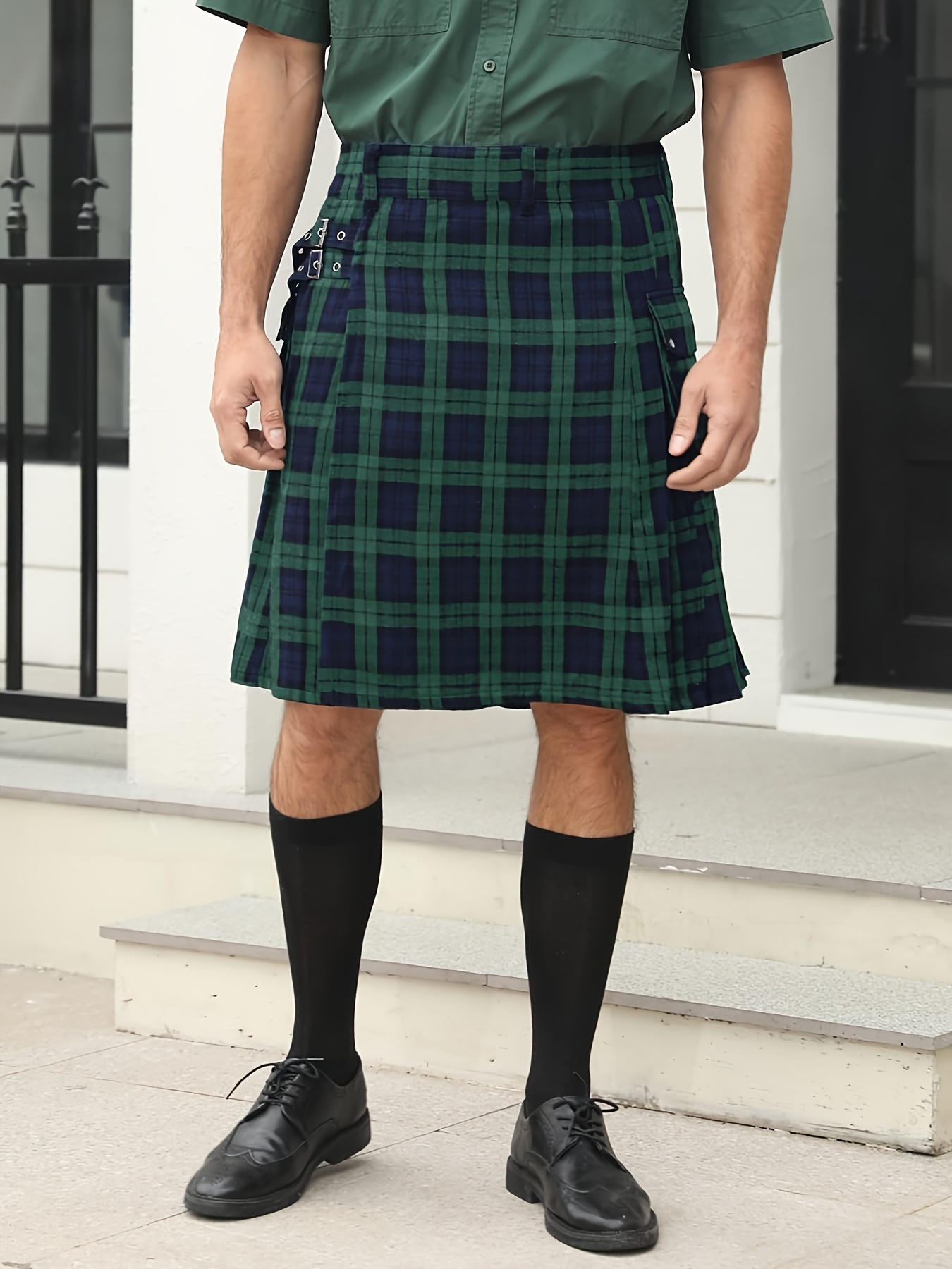 Falda Escocesa Para Hombre Vintage Kilt Gothic Punk Moda Faldas A Cuadros Faldas Plisadas Clásicas Falda Plisada Masculino Clásico Falda Escocesa Tradicional, Verde, M
