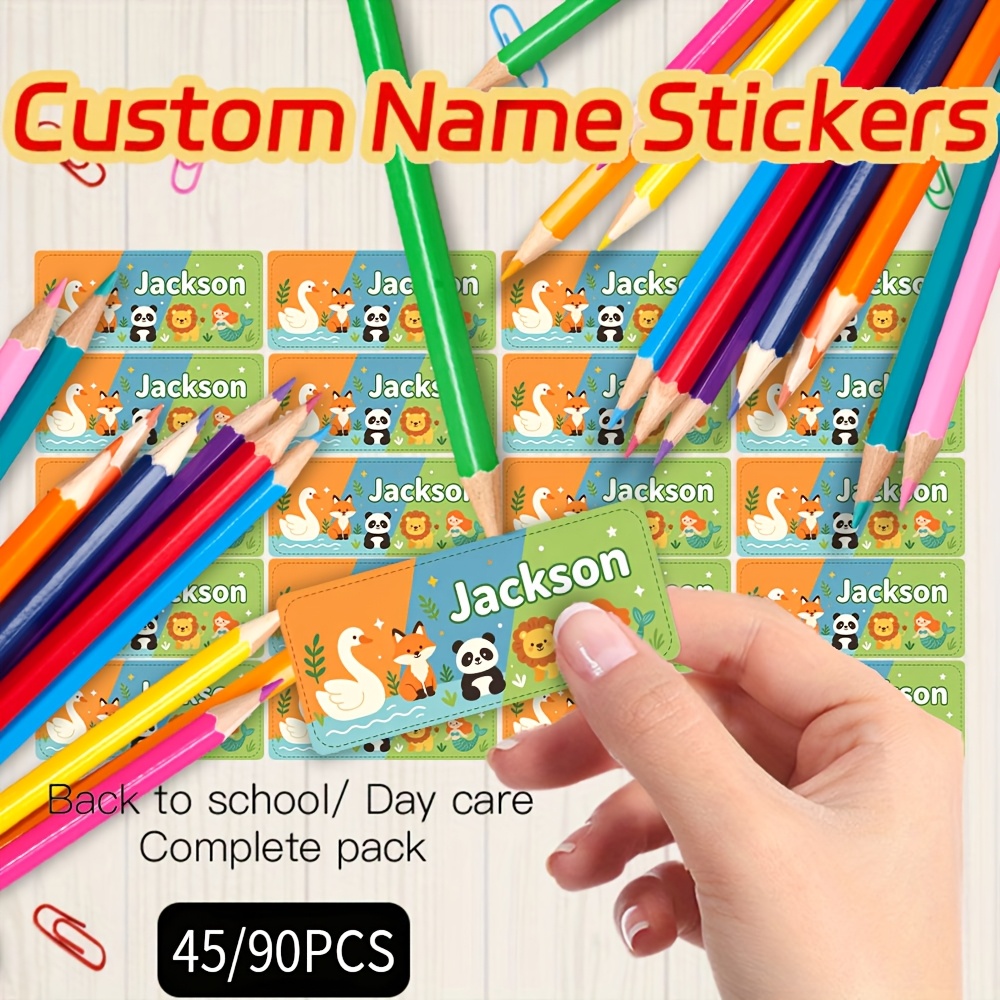 45/90pcs Personalized Cartoon Animal Name Stickers for School Use