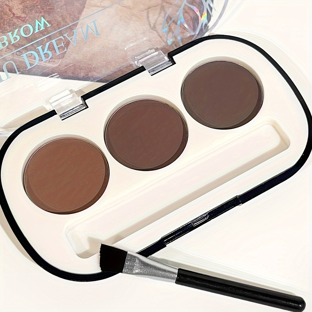 

3-color Eyebrow Powder Palette With Brush - Long-lasting, Smudge-proof For Natural 3d Wild Brow & Contouring, Multi-use Makeup Kit For All Skin Types