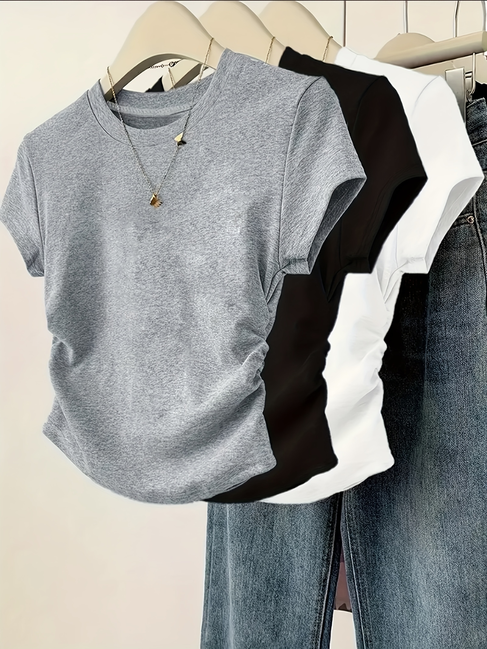 3pcswomens   fit casual t shirt round neck short sleeved top with heart shaped prints and   hem detail