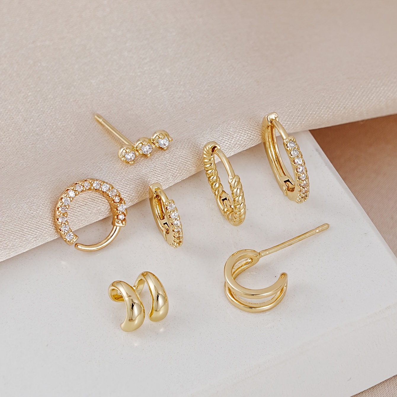 7pcs Fashionable Synthetic Zirconia Hoop Earrings Set