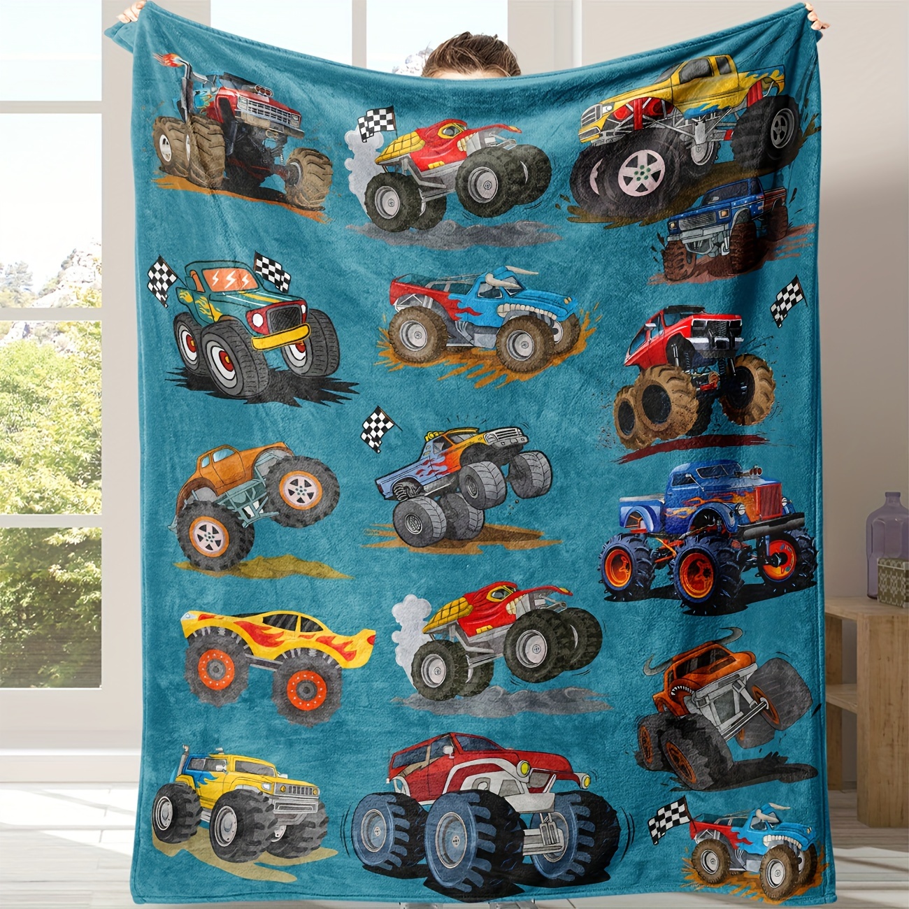 

1pc Monster Truck Flannel Throw Blanket, Soft & Cozy Flannel Blanket For Bed, Couch & Sofa, Warm Comfort, Contemporary Style, Ideal For , Lightweight For Travel & Camping