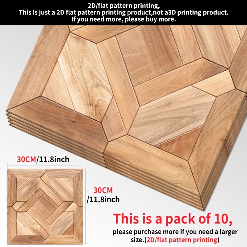 TEMU Set Of 10 Self-adhesive Vinyl Floor Stickers, Designed To 2d Flat Wooden , Each Measuring 30.0x30.0cm. Easy To Apply, Ideal For Floor Decoration