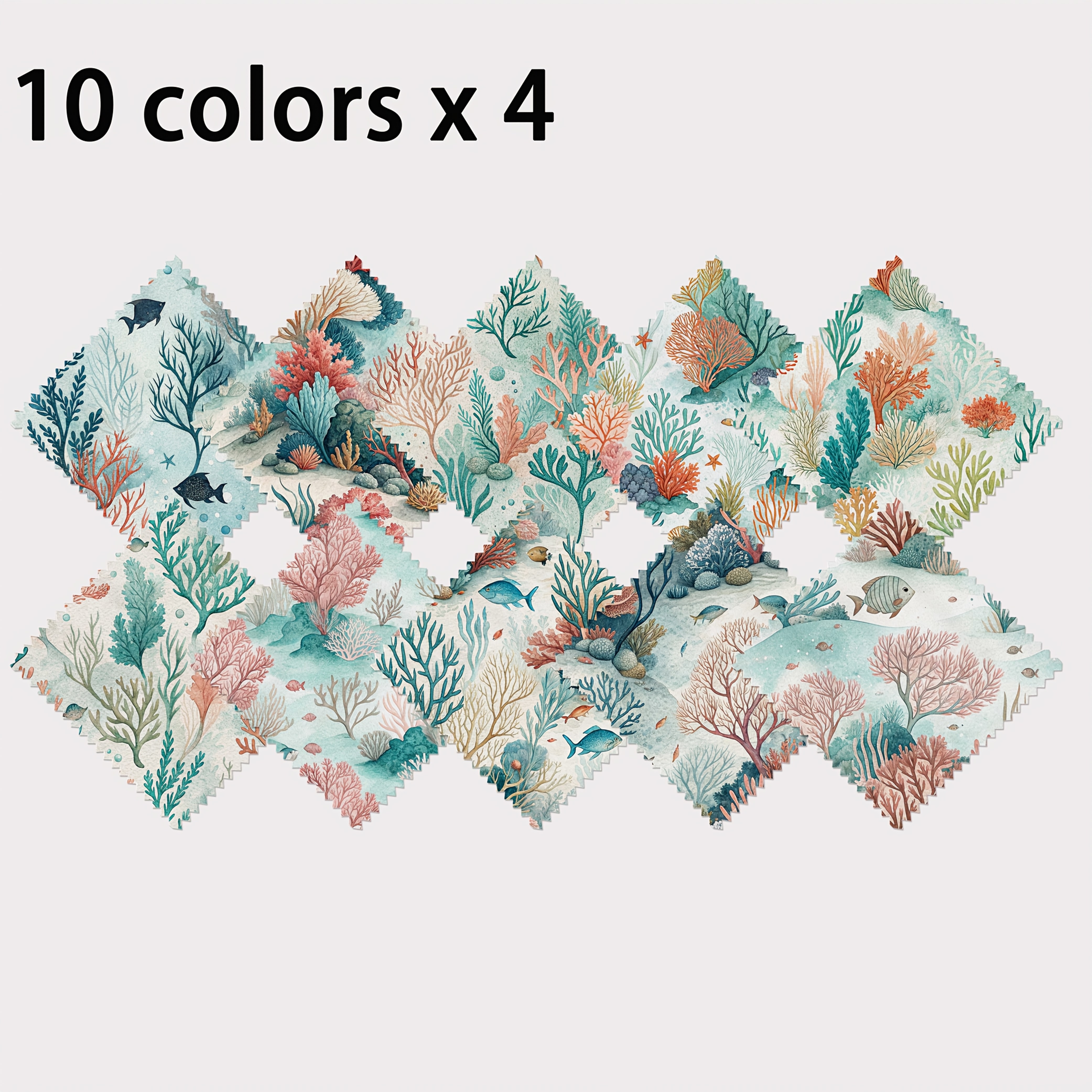 TEMU 40-Vloeistof Charm Pack Assortiment, Frisse Oceaan Stijl Patronen, Handgemaakte Rijke Kleur Textuur Stijl Elementen, 120G Polyester Quilten,