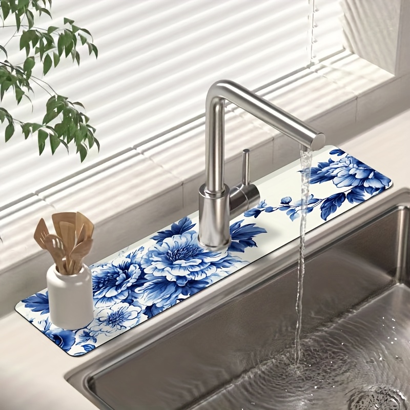 1pc blue floral polyester drying mat kitchen bathroom sinks Temu