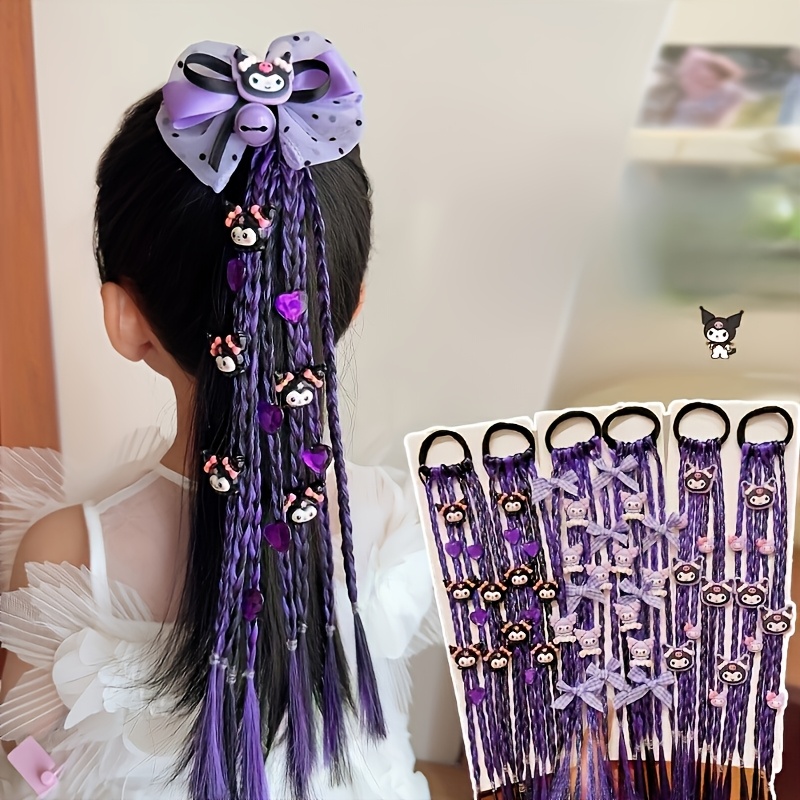 

Sanrio Kuromi Hair Tie - Cute Cartoon Ponytail Braid Accessory, With Purple Bow & Heart Accents, Polyester Fiber For All Hair Types