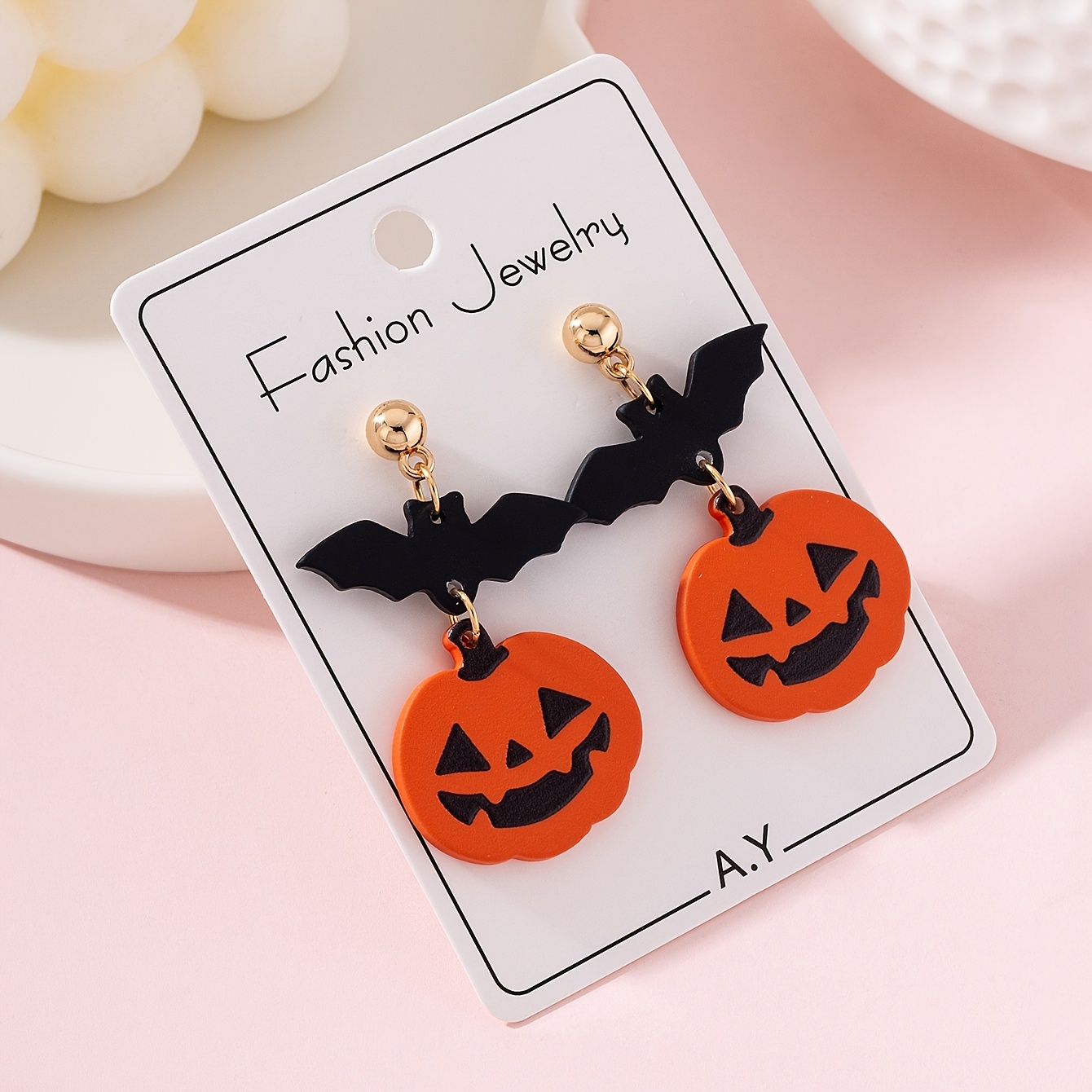 TEMU 1 Pair Halloween Scary Bat Pumpkin Design Women's Fashion Drop Earrings, Perfect Decoration For Festive Gatherings
