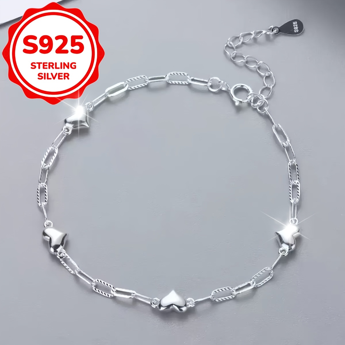TEMU 1pc Women's Fashion Bracelet S925 Pure Silver Easy Versatile Glossy Heart Bracelet Best Friend Gift Party Gift Suitable For Daily Mother's Day