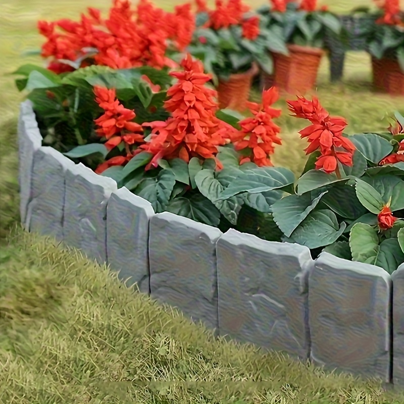 30pcs plastic garden   fence interlocking stone effect mini fence for flower beds lawns   durable weather resistant outdoor decoration decorative garden fence lawn   tool stoneeffect design
