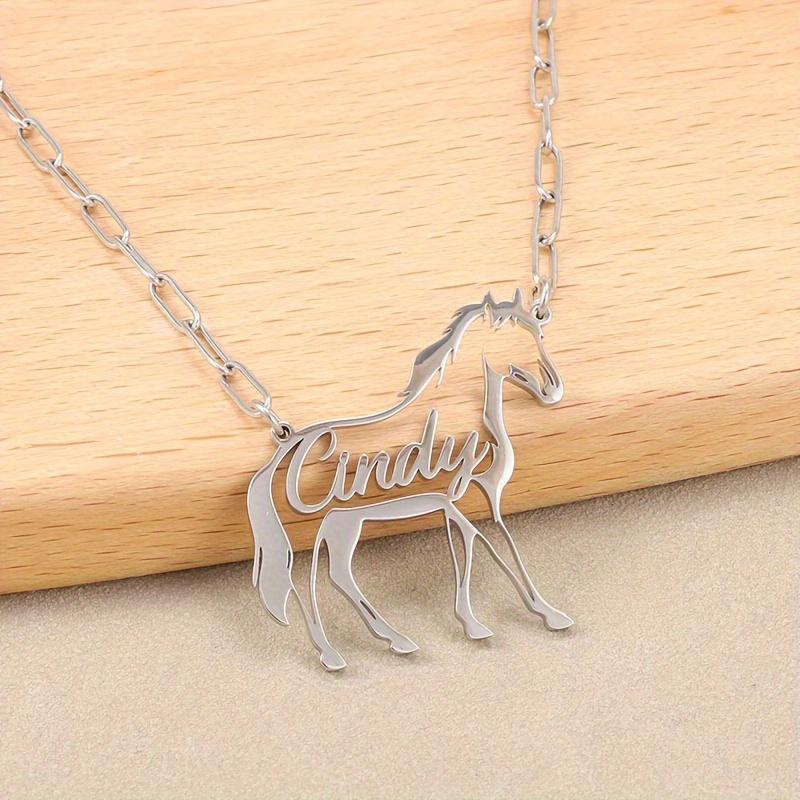 

Personalized Initial Letter Horse Necklace, Horse Lovers Lovely Versatile Daily Wear Jewelry Gifts For Women