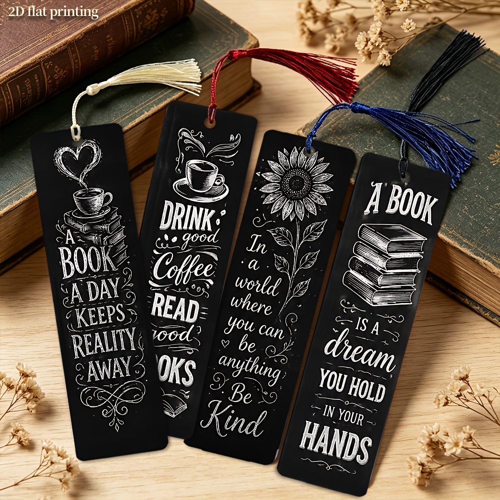 TEMU Inspirational Floral Chalkboard Text Tassel Bookmark Set, School Supplies, Office Supplies And Accessories. Tassel Colors Are Random. 5.9×1.57