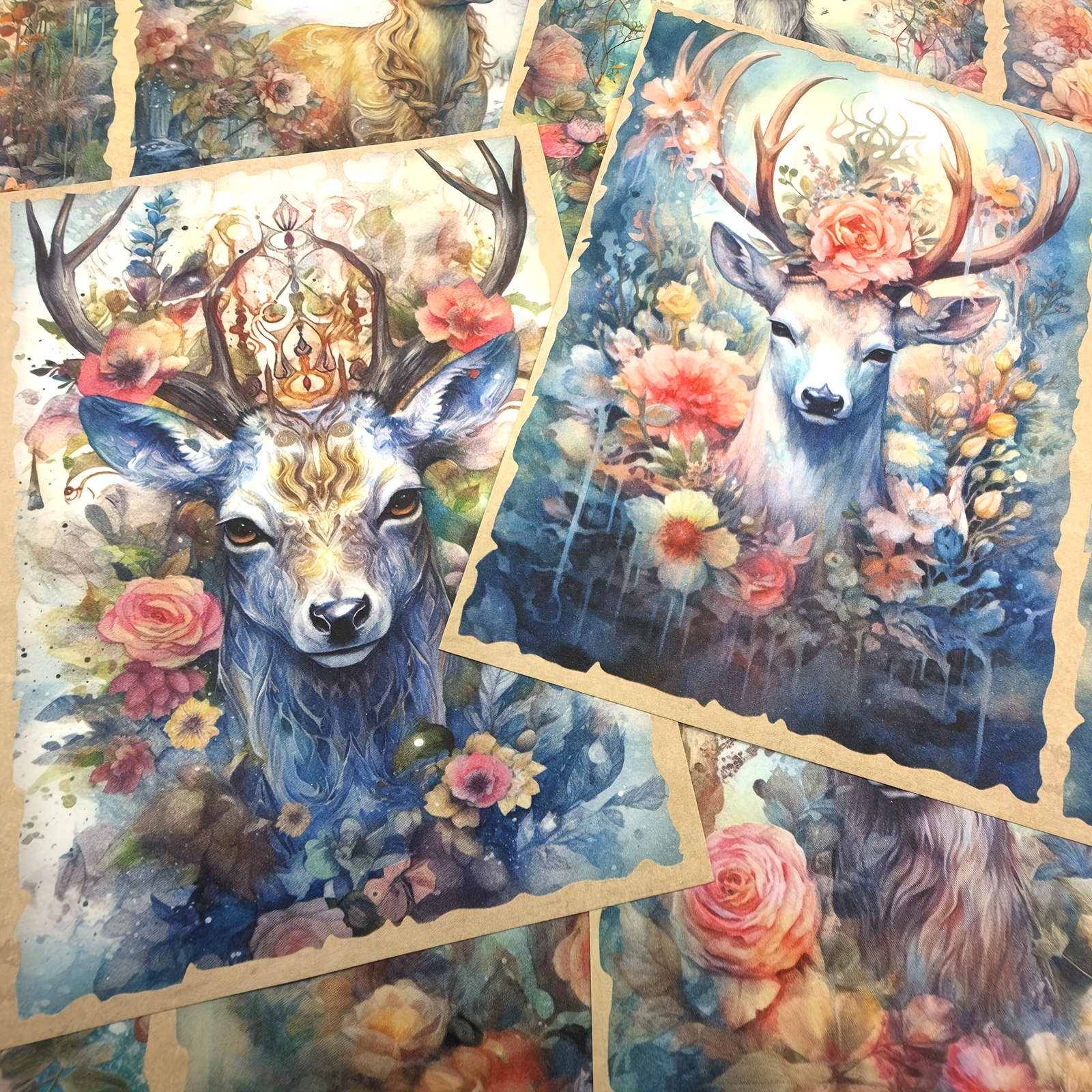 

Vigus Set Of 9 Dreamy Deer Watercolor Art Prints, Recyclable Handcrafted A5 Scrapbooking Paper For Journaling And Mixed Media Crafts