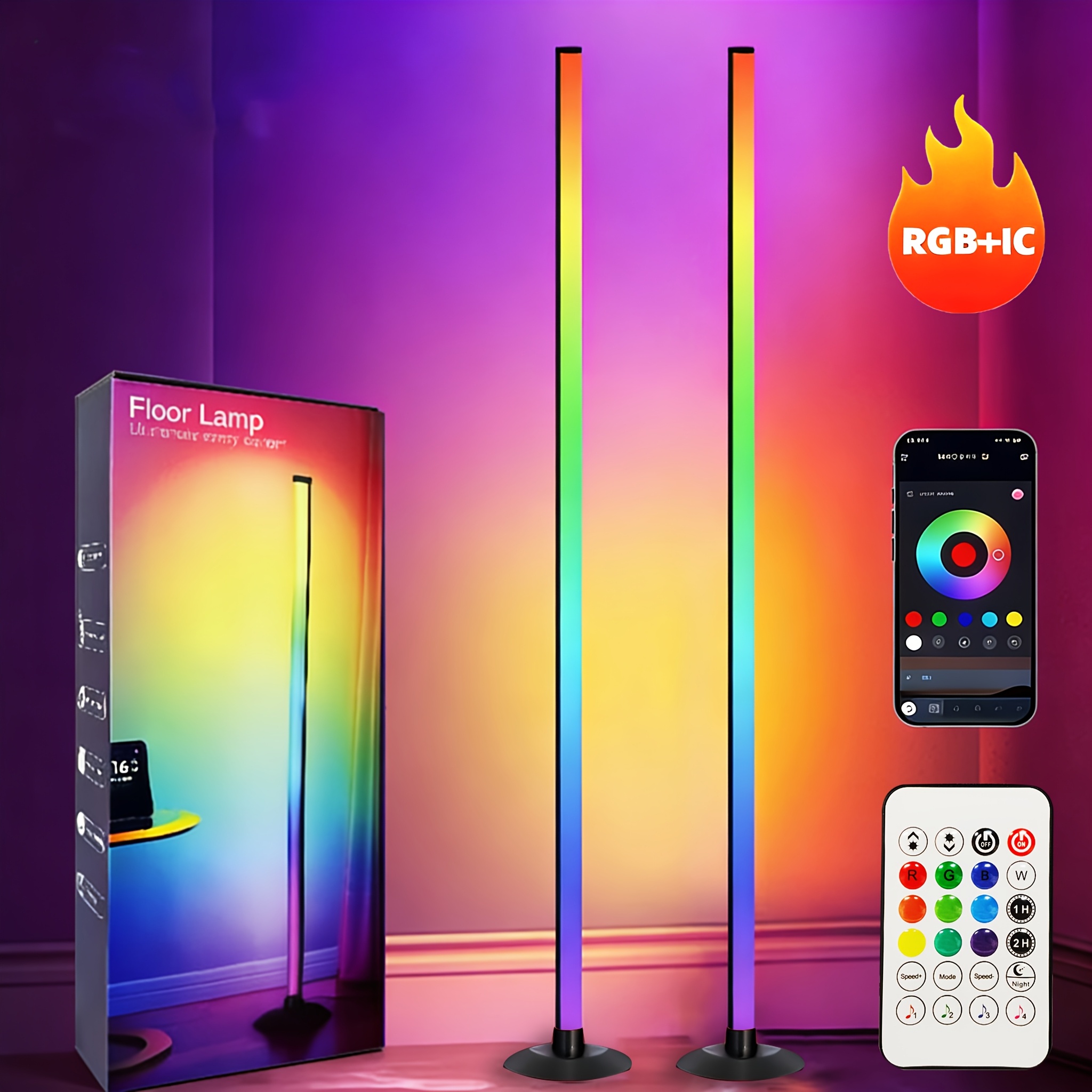 TEMU Led Corner Floor Lamp, Usb Powered Floor Lamp With App & Remote Control, Ic+rgbw Color Changing, Music Sync, Dimmable Ambient Light, 16 Million