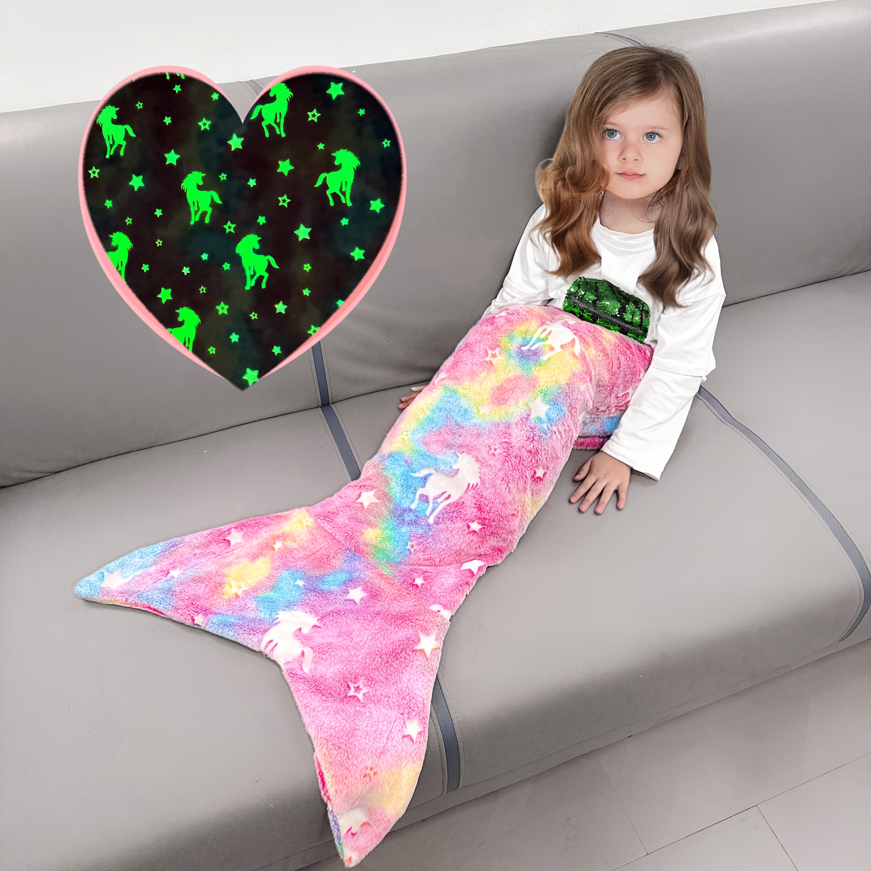 Image of 1pc Mermaid Tail Blanket - -the-dark Plush Mermaid Wearable Blanket, Soft Flannel Blanket For Girls, Teens, And Adults, Mermaid Unicorn Sleeping Bag, Ideal For Birthdays And Kindergarten Decor, 250gsm