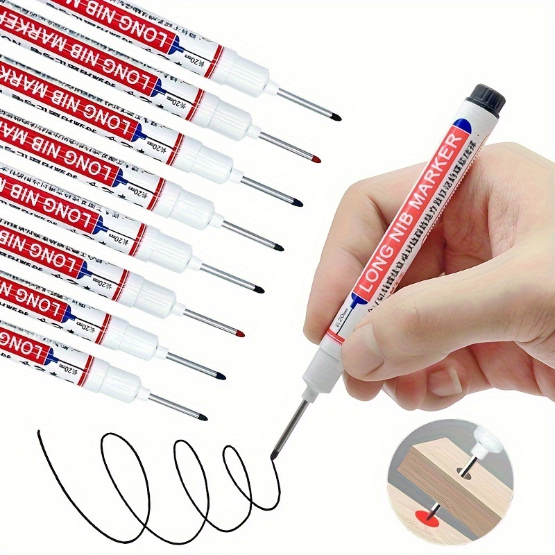 12pcs Precision Deep Hole Markers - 20mm Long Nib, Waterproof Ink Pens for Woodworking, Metal & Plastic - Red, Blue, Green, Black