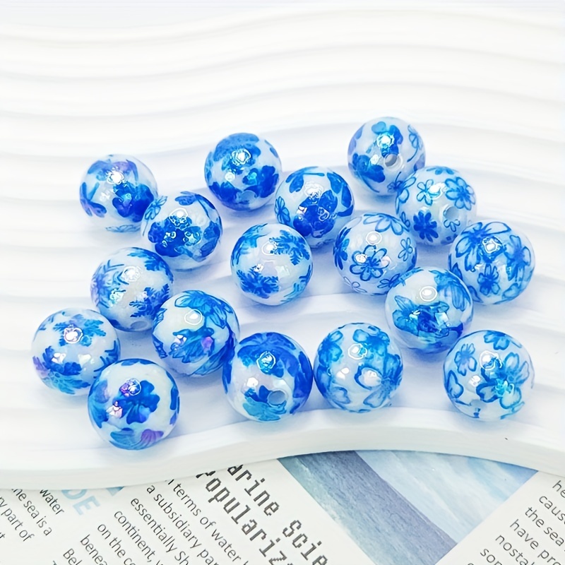 

20pcs 16mm Floral Acrylic Beads - Porcelain With Patterns, Ideal For & Beading Pen Decorations, Beads For Jewelry Making