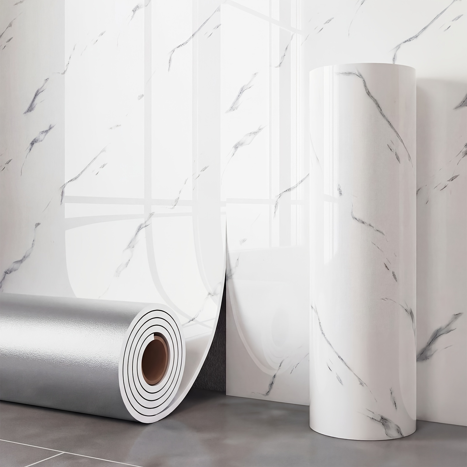 TEMU 1 Roll Self-adhesive Marble Wallpaper Suitable For Wood Floors/ceilings/walls - Thickened Pet Film With Glossy, Tile Panels For Home Renovation,