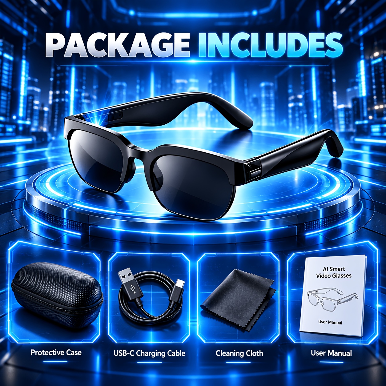 TEMU Ai Smart Video Glasses With , Bluetooth Open- Audio, Ai Translation, , Music And Calling, Glasses For Travel, Business, Outdoor, Daily
