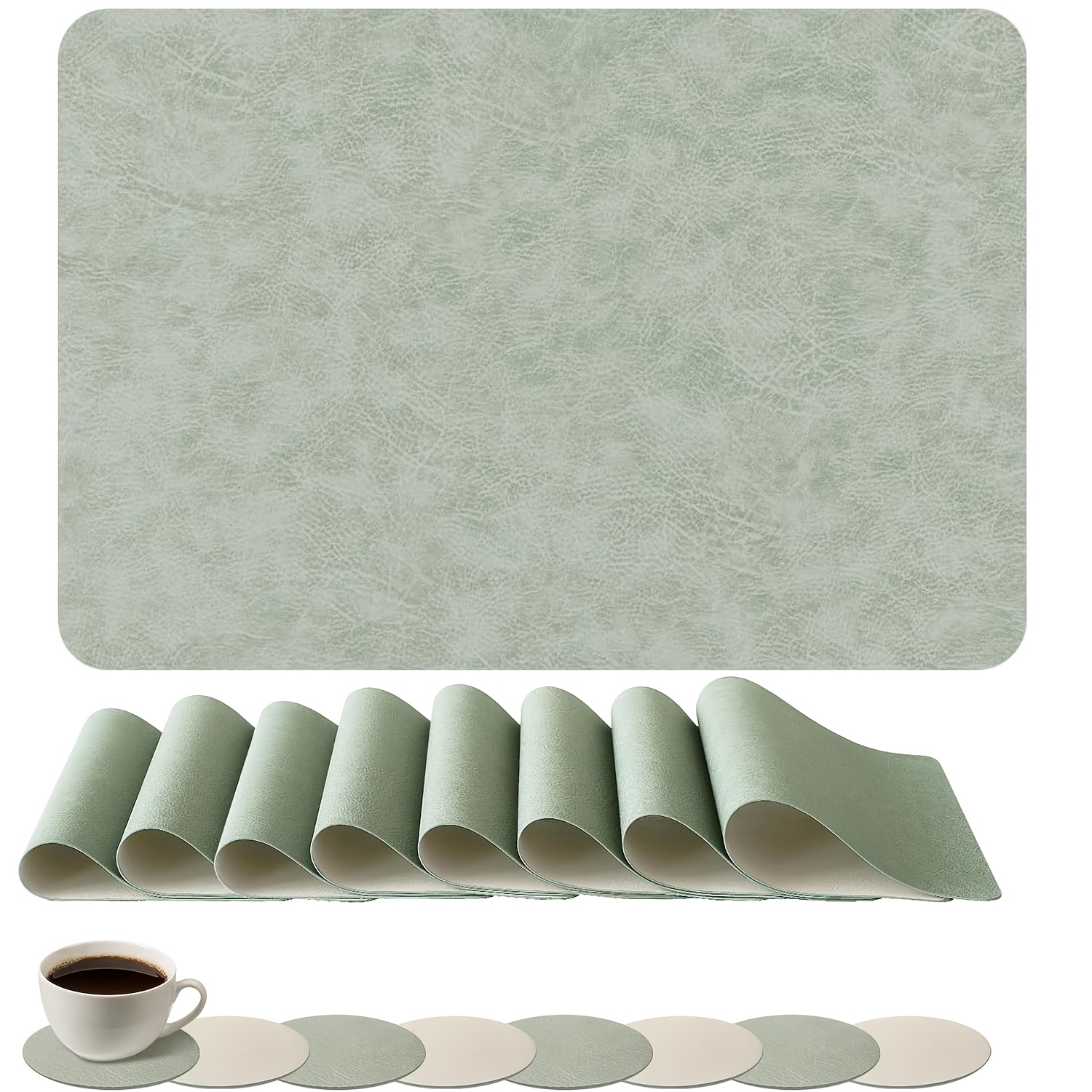 Image of Double-layer Cowhide Texture Western Placemat 8pcs And Coasters 8pcs, Placemat Surface Is And, Washed With Water, Repeated Use Is Not Easy To , Easy To Manage Oil Stains And Beverage Residues