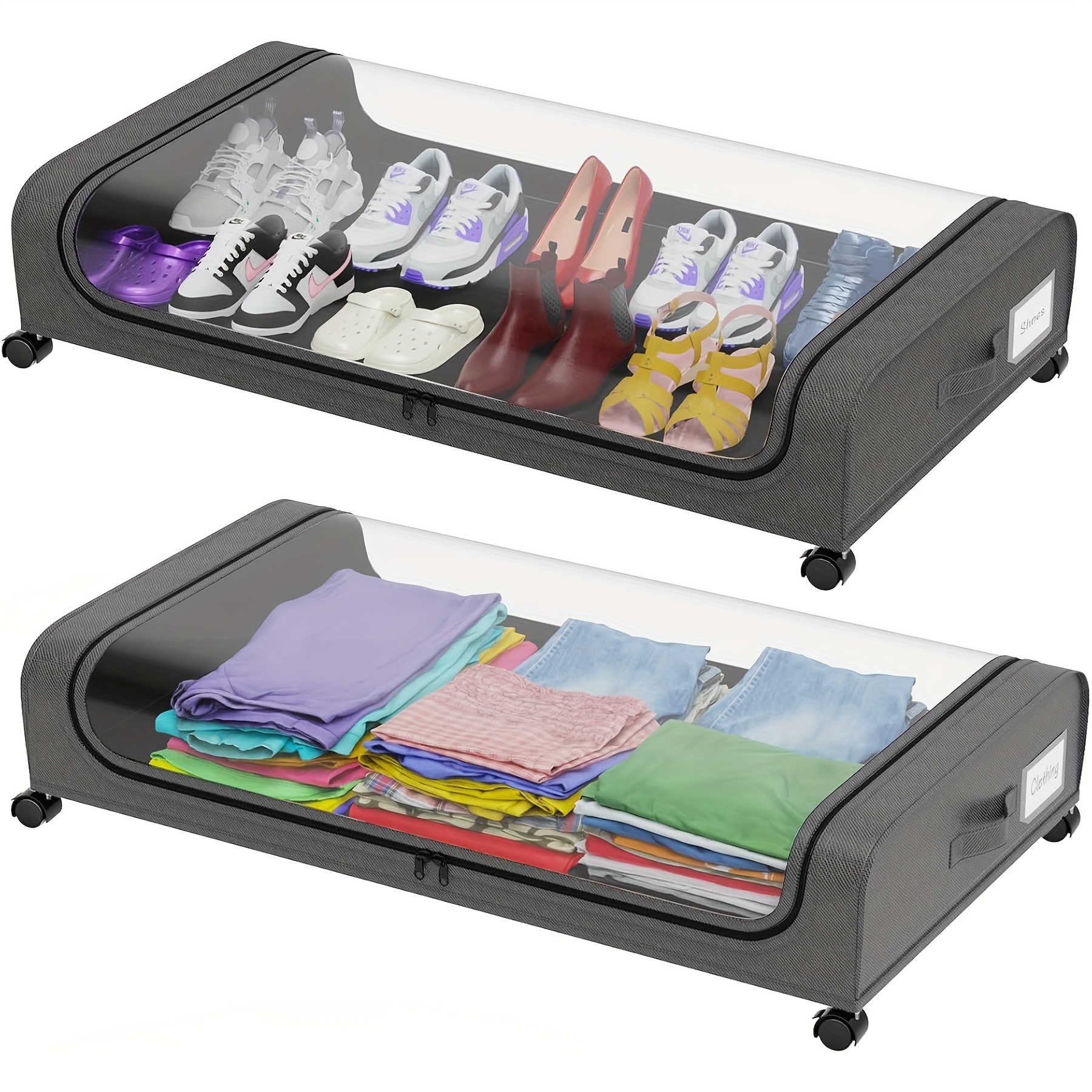TEMU Underbed Storage With Wheels, 2pack Xxl Large 65l Underbed Storage Containers, Under Bed Organizer For Bedroom Dorm, Under Bed Rolling Storage