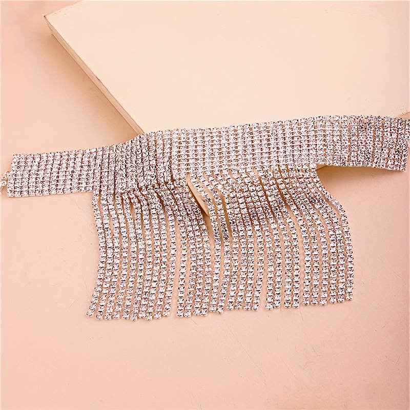 Luxurious Multi-layered Rhinestone Tassel Anklet, Elegant Foot Jewelry