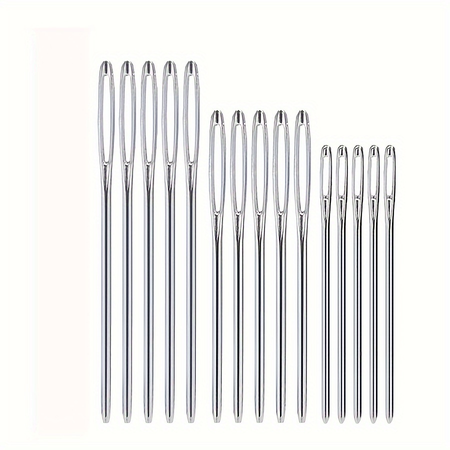 

12pcs Large-eye Needles Set, Silvery Gray - Ideal For Sewing & Knitting Crafts