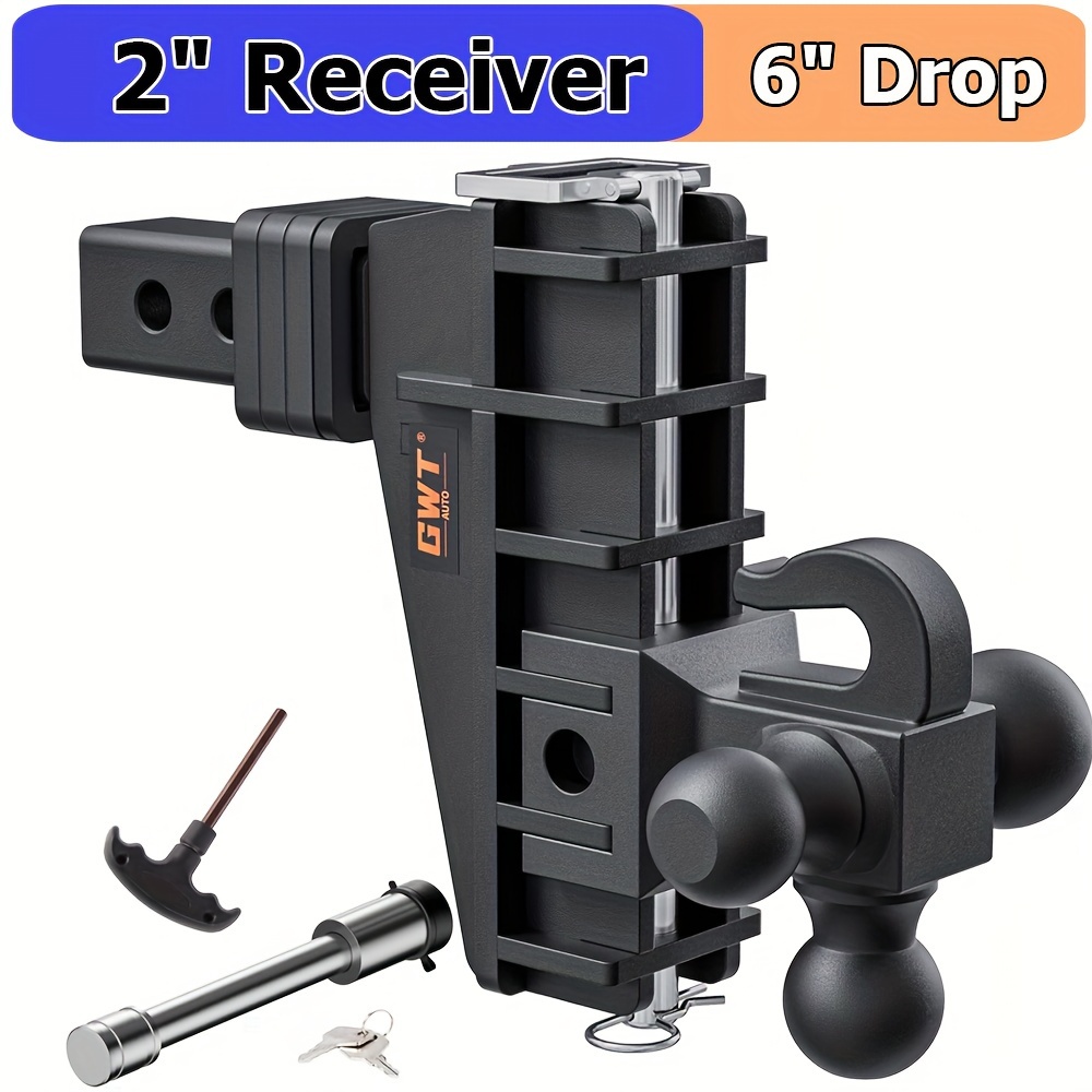 TEMU Adjustable Trailer Hitch 2 Inch Receiver 6 Inch Drop With Hook 17000lb