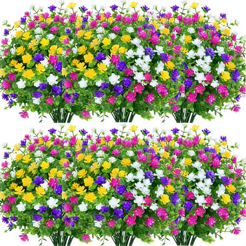8 bundles of mixed color eucalyptus and camellia outdoor artificial flowers made of uv resistant plastic potted decorations indoors and outdoors ideal for yard garden and porch decor suitable for indoor outdoor floral arrangements