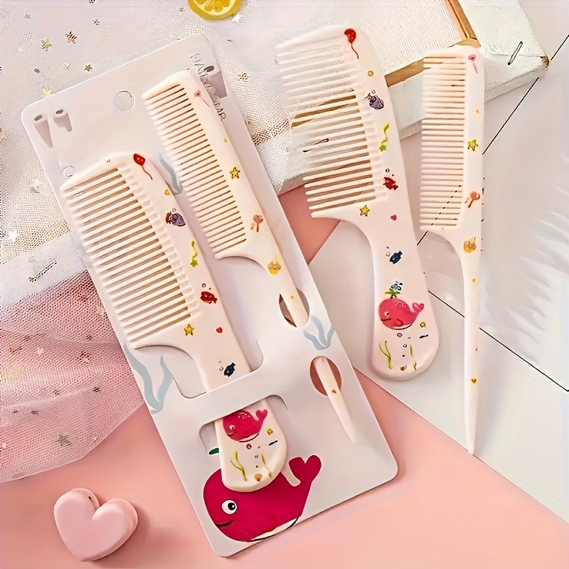 

2-pack Cute Cartoon Hair Combs Set For Straight Hair - Medium Tooth Plastic , Anti-static, Portable Abs Handle, Easy-clean Hair Styling Tools